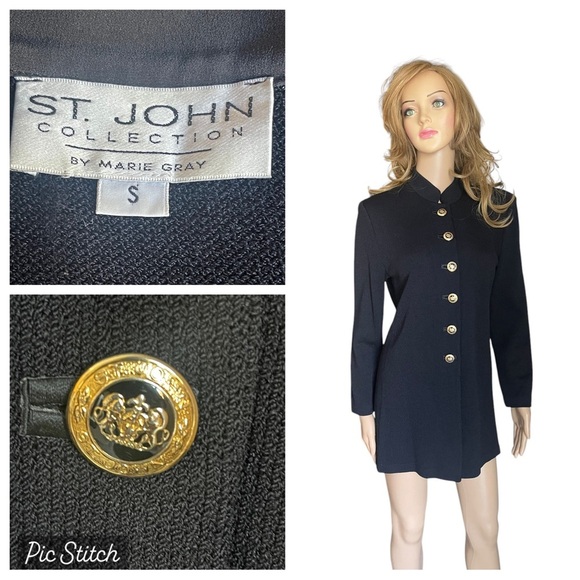 Vintage St. John collection Military Style  Knit black Jacket size S - Picture 1 of 15